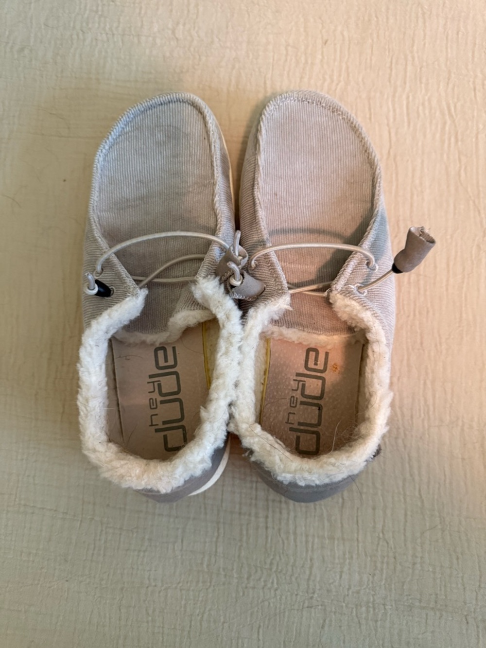 Hey Dude Cozy Fur-Lined Slip-On Shoes in Light Gray